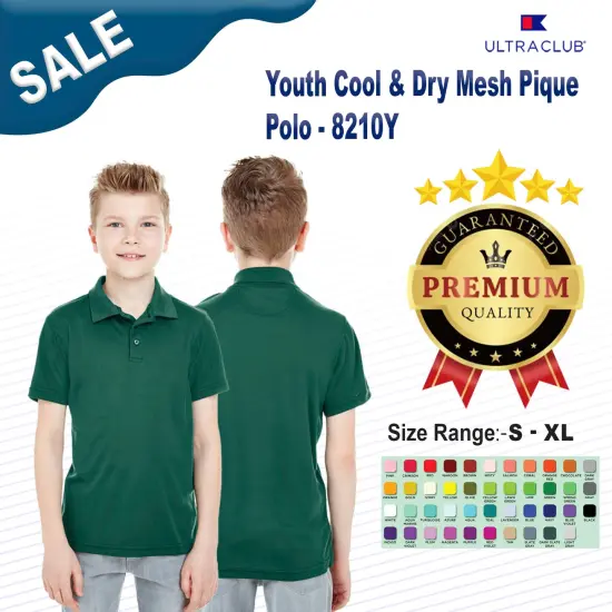 UltraClub&reg; Youth Cool & Dry Mesh Piqu&eacute; Polo {2}