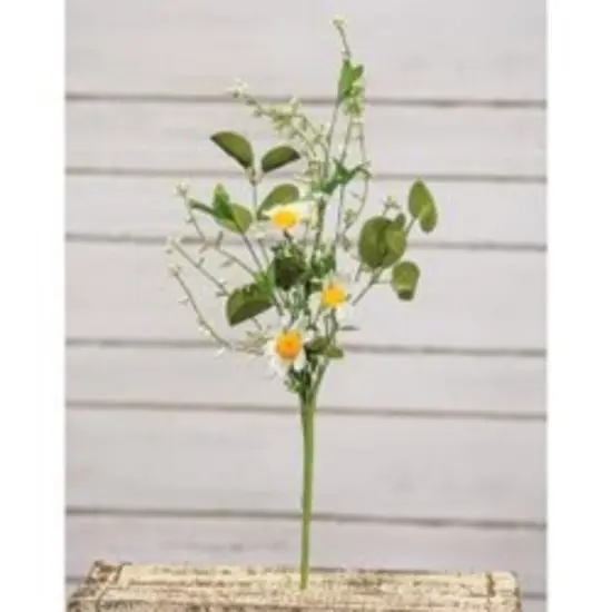 16&rdquo;Long White Mini Daisy and Heather Pick with Flexible Green-Wrapped Stem {2}