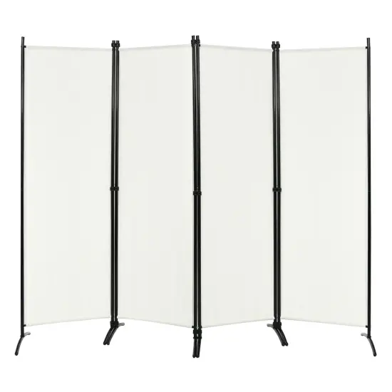 4-Panel Foldable Room Divider Privacy Screen with Steel Frame Black {9}