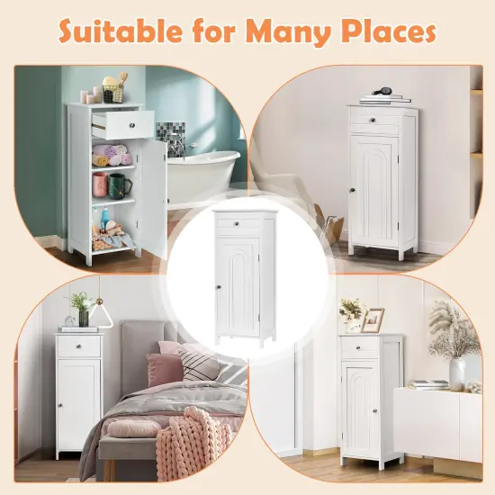 Wooden Storage Free-Standing Floor Cabinet with Drawer and Shelf White {5}