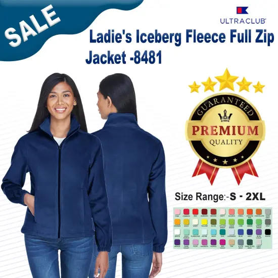 UltraClub&reg; Ladie's Iceberg Fleece Full Zip Jacket Black {2}