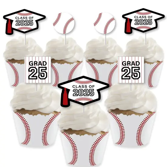 Big Dot of Happiness Grad Baseball - Cupcake Decoration - 2025 Graduation Party Cupcake Wrappers and Treat Picks Kit - Set of 24 {1}