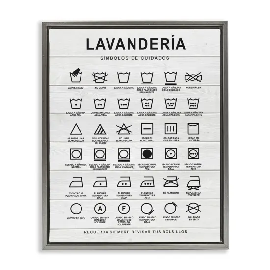 Stupell Industries Gu&iacute;a de Lavado de Ropa, Blanco Framed Floater Canvas Wall Art Gray Floater Frame {1}