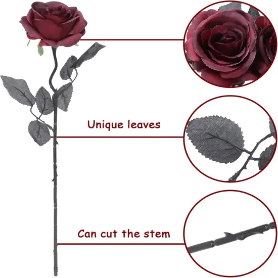 12 Pack Valentine's Day Wine Red Artificial Roses Bouquet Vintage {2}