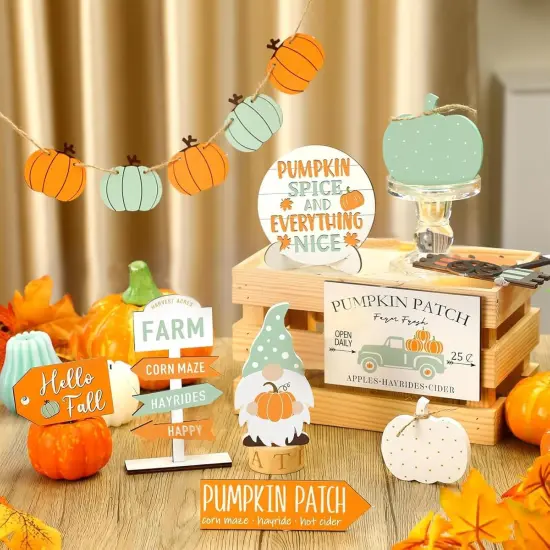 15 Pcs Fall Tiered Tray Decor Set Fall Decorations(Gnomes) {3}