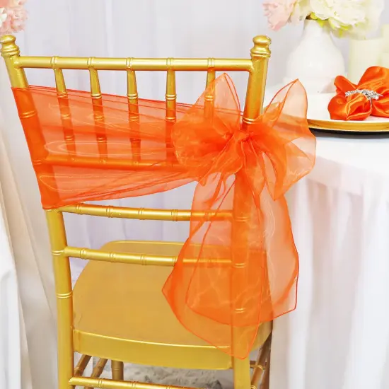 10 Pieces Orange Organza Chair Sashes 8"x108" Sheer Elegant Event Accent {5}