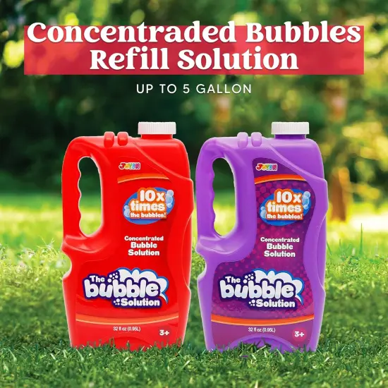 2 Bottles Bubbles Refill Solutions 64 oz (up to 5 Gallon), Concentrated Solution for Bubble Machine, Gun, Wand Refill Fluid Summer, Easter Toys (Red+Purple) {2}