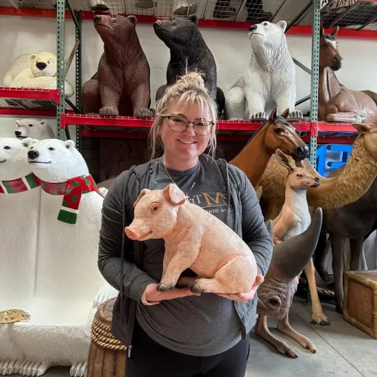 New Born Pig Sitting Life Size Statue {3}