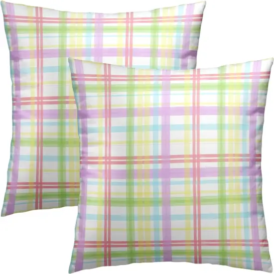 Easter Throw Pillow Covers 18x18 inch Watercolor Colorful Buffalo Plaid Checked Cushion Pillow Cases {1}