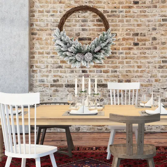 Pre-lit Snow Flocked Artificial Christmas Wreath with 8 Pine Cones and 35 LED Lights {3}