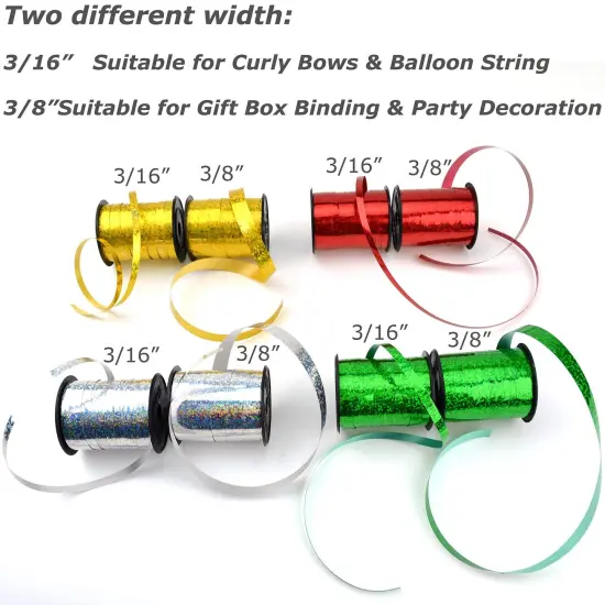 Star 3/16" and 3/8" Holographic Sparkles Curling Ribbon in 12 Colors | 24 Spools in Products Display Quickly | Sparkly Ribbon Great for Gift Wrap and Balloon String {6}