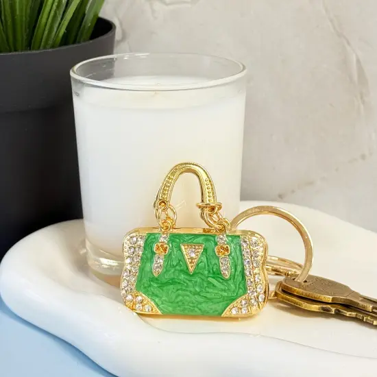 Wrapables Stylish Crystal Rhinestone Handbag Shaped Purse Charm Keychain, Green {6}