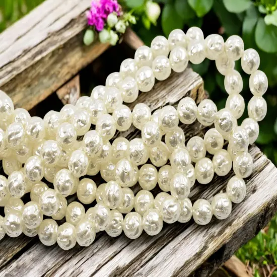 Czech Glass White Pearl Baroque Round Beads -- Choose Your Size {4}