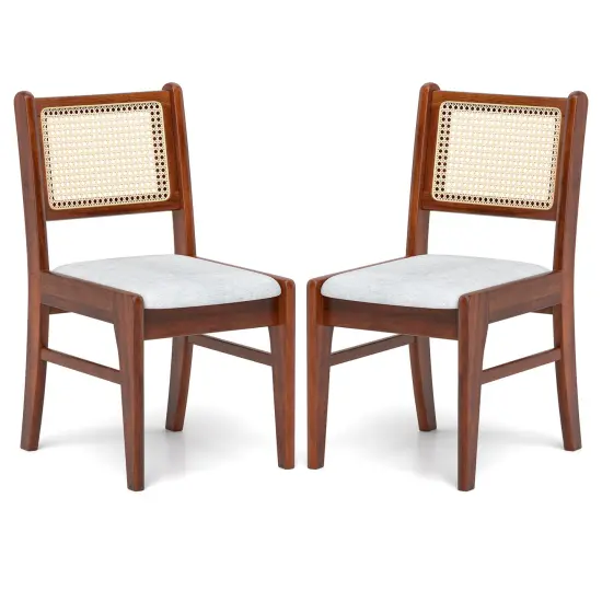 Set of 2 Rattan Back Dining Chairs with Padded Seats and Wooden Frame for Kitchen or Dining Room {1}