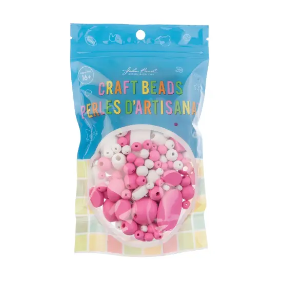 John Bead Craft Wood Beads with Elastic Nylon Cord, 90g Pink and White {5}
