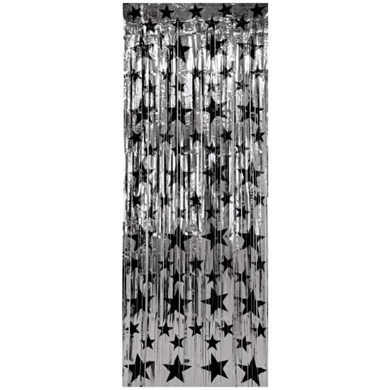 6 Pack Bulk 1-Ply Gleam 'N Party Curtain - Silver with Black Stars {1}
