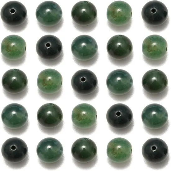 100pcs Original Natural Stone Beads Gemstone Round Loose Beads 6mm 8mm 10mm (Green Moss Agate, 6mm 100Beads) {1}