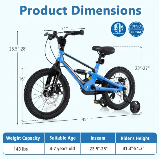 16 Inch Kids Bike Adjustable Frame with Shock Absorber, Bell, and Safety Features for Ages 4-7 {3}