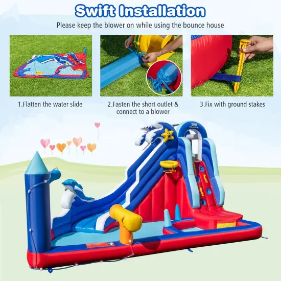 6-In-1 Inflatable Water Park with 735W Blower {6}