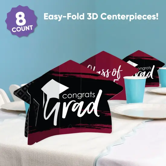 Big Dot of Happiness 8 Count Maroon Graduation 3D Centerpiece Table Decorations, Freestanding Class of 2025 Burgundy Grad Party Centerpieces {3}