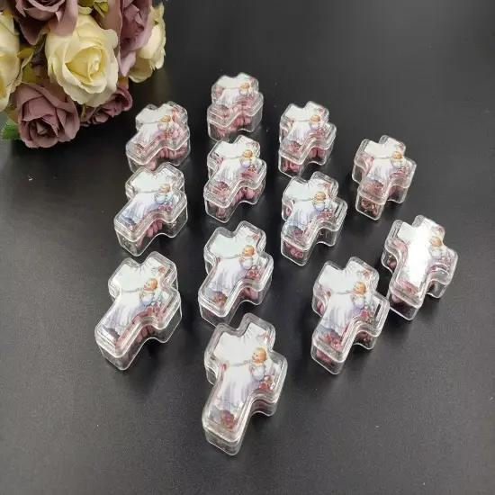 12 Party Favor Catholic Gifts with Gift Box Blue Rosary Beads Necklace Baptism {3}