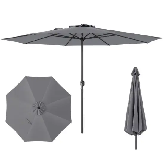 12 Feet Patio Umbrella, Fabric, Crank Handle, 8 Sturdy Ribs, Outdoor Shade for Garden & Deck Grey {9}