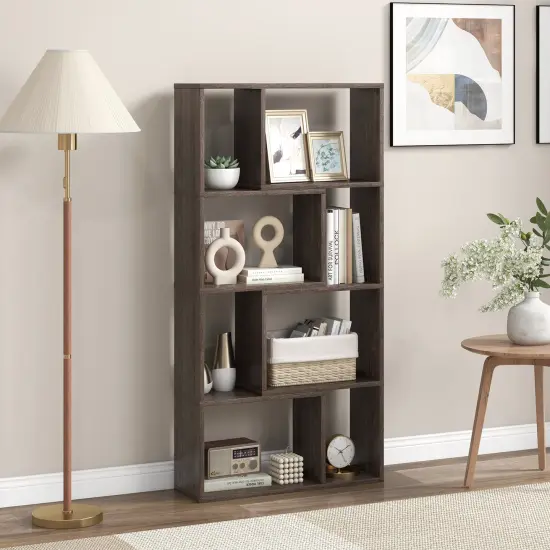 48 Inch 4-Tier Geometric Bookshelf with 8 Cubes for Living Room Bedroom Grey {2}