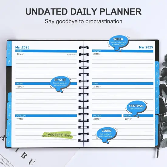 Daily Planner 2025-2026, 18 Month Planner with Tabs, Monthly Weekly Daily Planner 2025-2026, January 2025 - June 2026 Time Management Manual and Planner, 100GSM Thick Paper, A5 Size, Black {3}