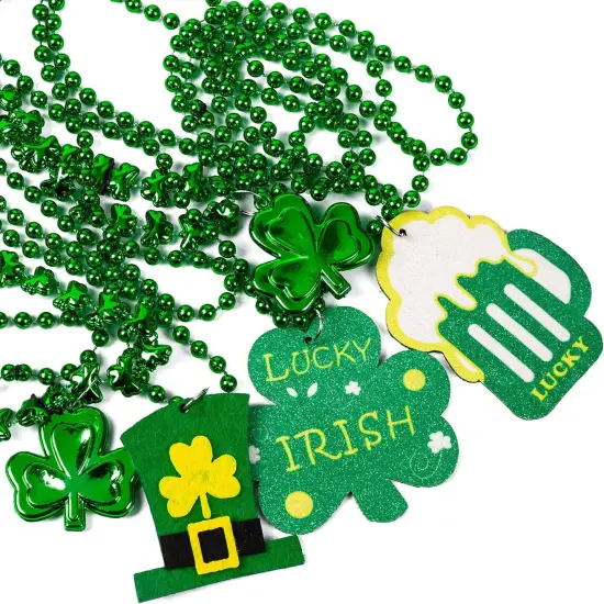 18PCS St. Patrick's Day Shamrock Necklace Clover Green Bead Party Favors Irish Beer Decorations Supplies {3}