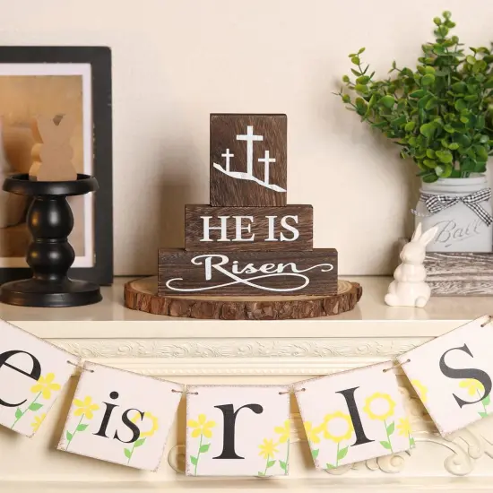Easter Table Decorations,Easter Tiered Tray Decor, 3PCS Wooden Signs {4}