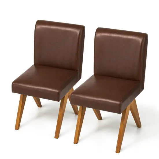 Set of 2/4 Faux Leather Upholstered Side Dining Chairs with V-shaped Wood Legs {1}