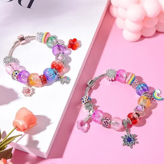 120 Pieces Assorted European Craft Beads Large Hole Lampwork Spacer Beads Colorful European Beads for DIY Necklace Bracelet Jewelry Making (Out Flower) {5}