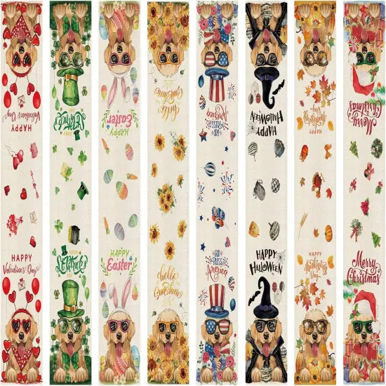 8 Pcs Golden Retriever Dog Table Runner 72 Inches Long, Valentines Day St Patricks Day Easter 4th of July Halloween Christmas Farmhouse Table Runners, Cute Puppy Holiday Dining Table Decor {2}
