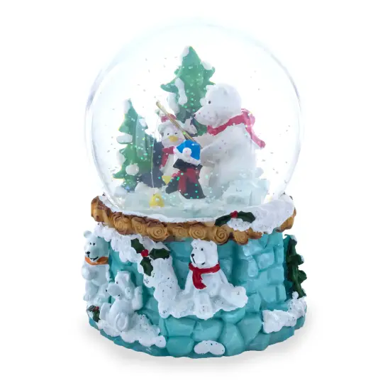Bear and Penguins Fishing Musical Christmas Water Snow Globe {5}
