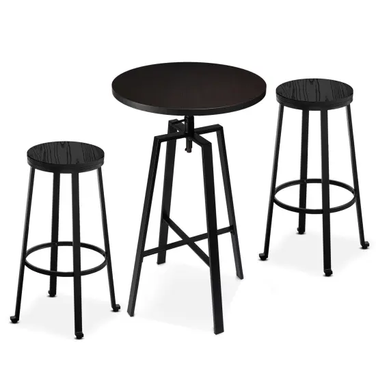 Pub Table/Stools Set - Modern Adjustable Round Bar Table and Round Black Steel Bar Stools {1}