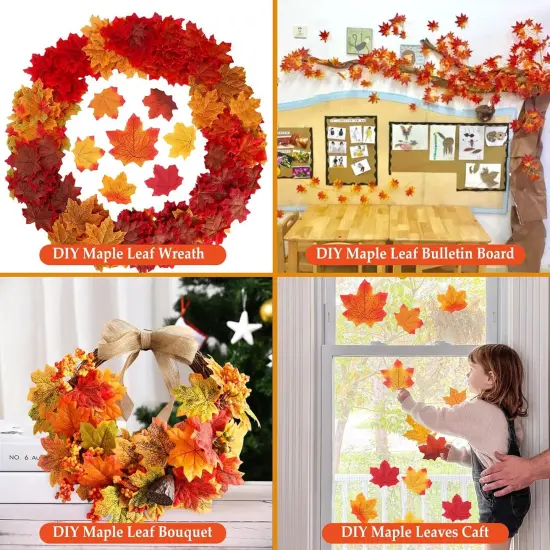 300 Piece Fall Leaves Set 7 Colors Artificial Autumn Maple Leaf Decor {2}