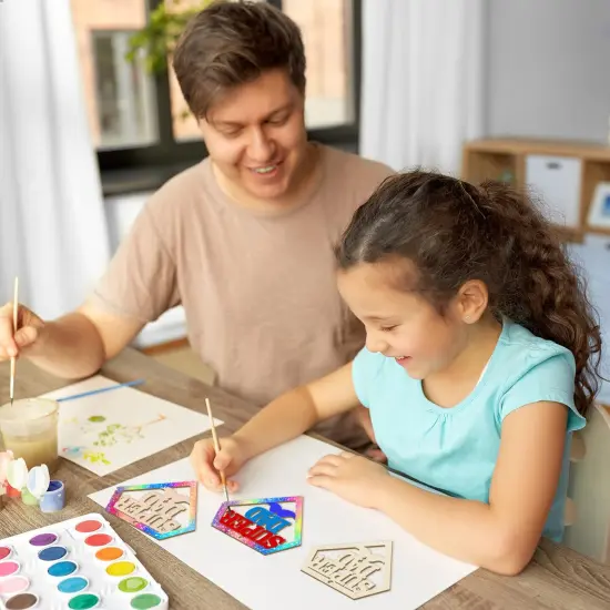 Wooden DAD Ornaments to Paint Father's Day Birthday Party Decoration Cutouts Unfinished 24PCS 3.5 x 3 inches, DIY Blank Unfinished Wood Daddy Ornament for Home Crafts Hanging Father Day Decoration {6}