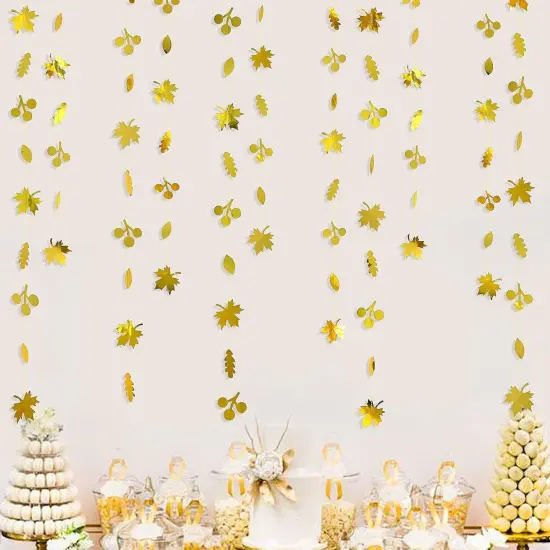 52Ft Fall Party Decorations Gold Fall Maple Leaf Paper Garlands {4}