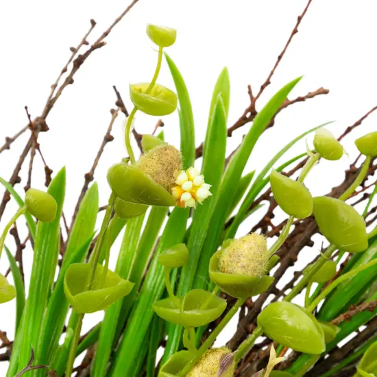 Northlight Budding Flowers, Leaves and Twigs Artificial Floral Wreath - 20" - Yellow Green {7}