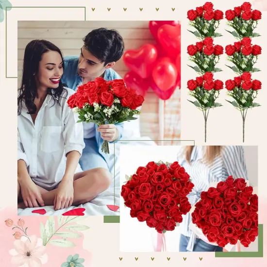 16 Pack Roses Artificial Flower Bouquets(Red) {5}