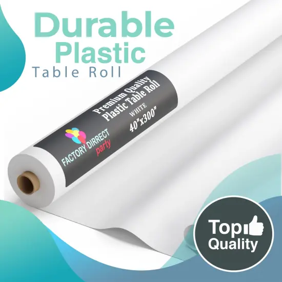 Exquisite Plastic Table Cover Roll &ndash; 40" x 300' Disposable Tablecloth Roll &ndash; Premium Thick 0.5 MIL Plastic Banquet Roll &ndash; Party Table Cover Roll for Events & Catering White {3}
