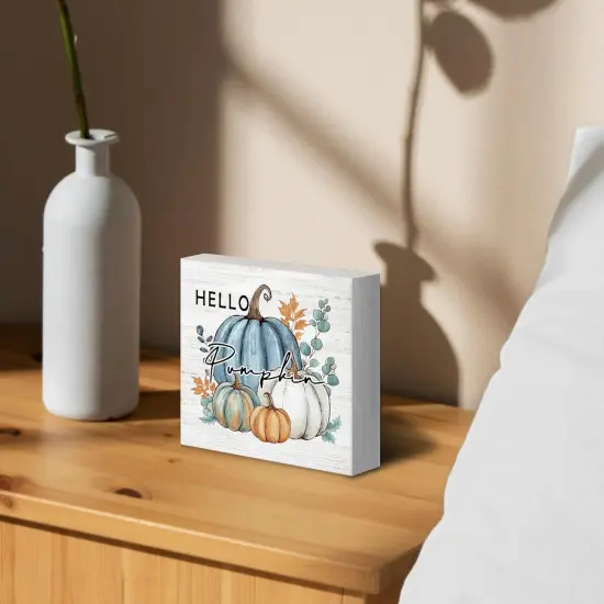 Fall Pumpkin Sign Wood Box Sign Desk Decor, Rustic Autumn Theme {3}