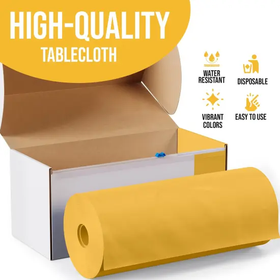 Exquisite Party Solids 54" x 100' Plastic Table Cover Roll with Slide Cutter &ndash; Cut-to-Size Dispenser Box &ndash; Makes Up to 36 Disposable 8' Rectangle Tablecloths Yellow {4}