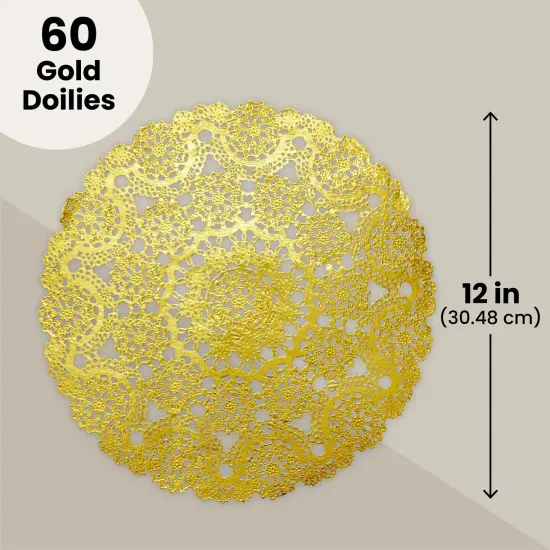 Juvale 60 Pack Gold Doilies, 12 inch Round Medallion-Style, Disposable Placemats for Party Table Decorations {4}