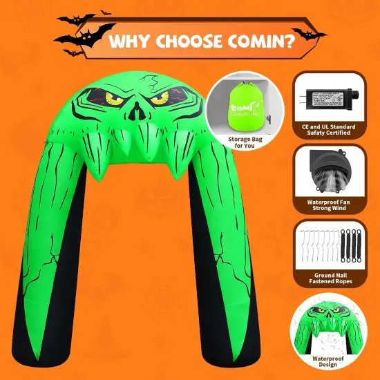 GOOSH 10 FT Halloween Inflatables Archway Blow Up Yard Monster Mouth Archway with Built-in LEDs {6}
