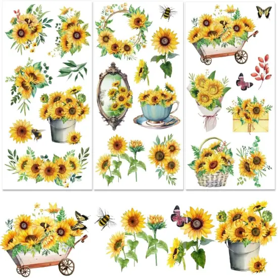 3 Sheets Sunflower Rub on Transfer Waterproof Furniture {1}