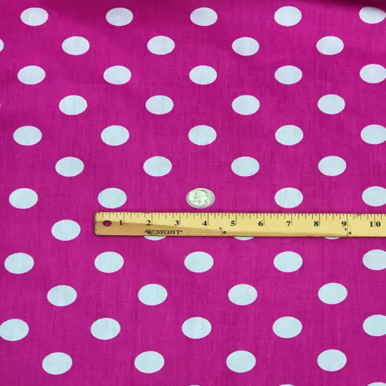 1 Yard Fuchsia Poly Cotton Fabric with White Polka Dots 59/60 Inch Wide {1}