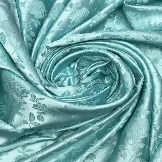 1 Yard Aqua Reversible Jacquard Satin Fabric for Drapes Clothing Tablecloth Crafts 58/60 Inches Width {2}