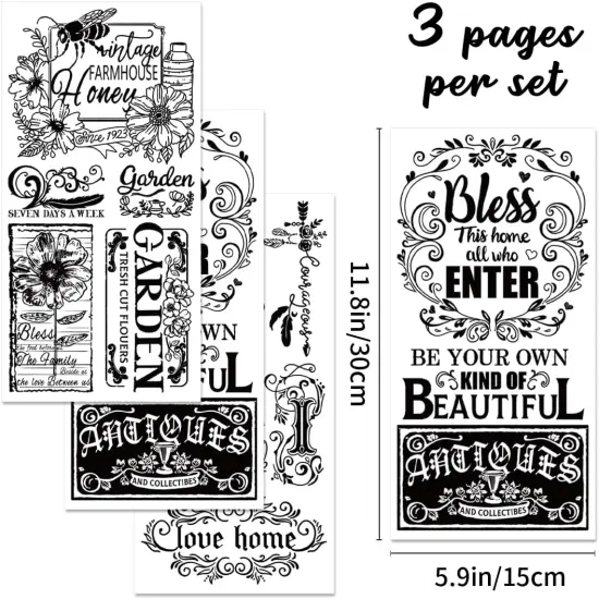 3 Sheet Vintage Word Rub on Transfers for Furniture {2}