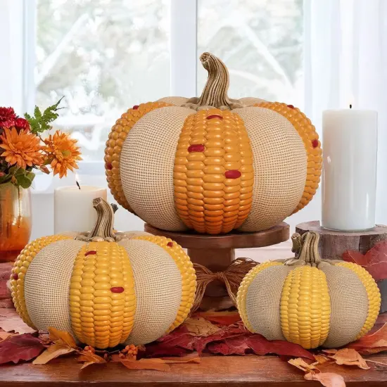 Set of 3 Decorative Stackable Pumpkins, Fall Harvest Thanksgiving Pumpkin Decorating {3}